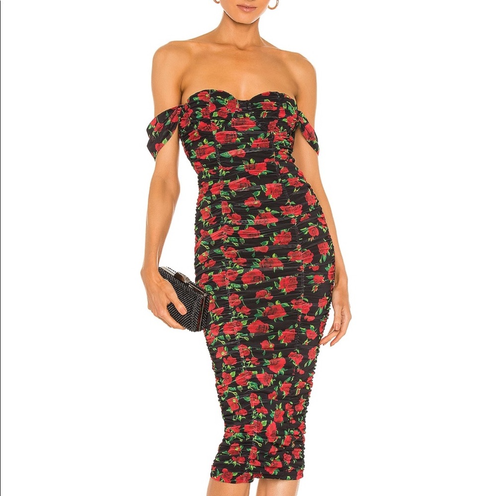 Robin Midi Dress in Black & Red Floral
NBD